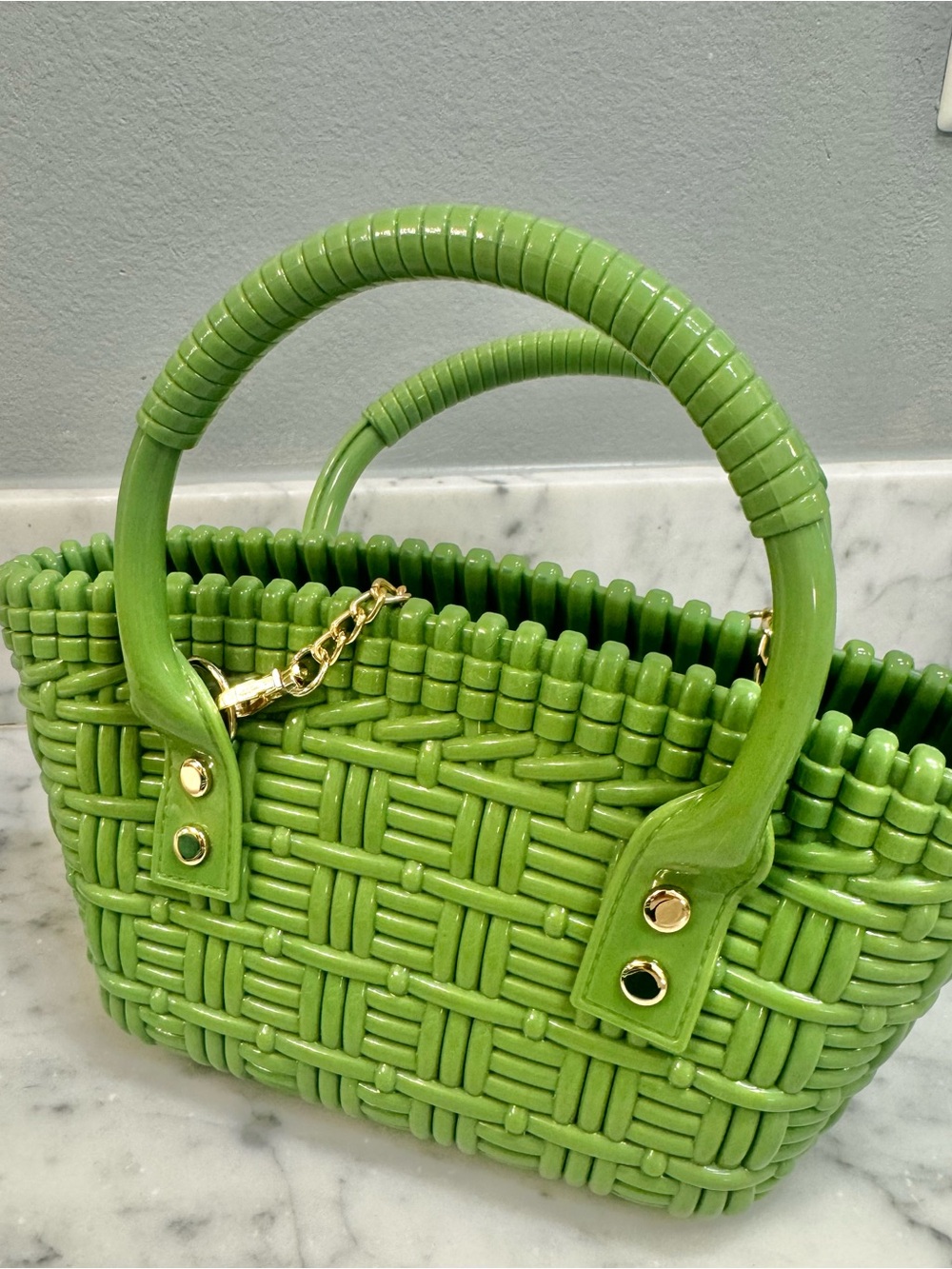 Derimod Green Woven jelly Handbag with Gold Chain Accent